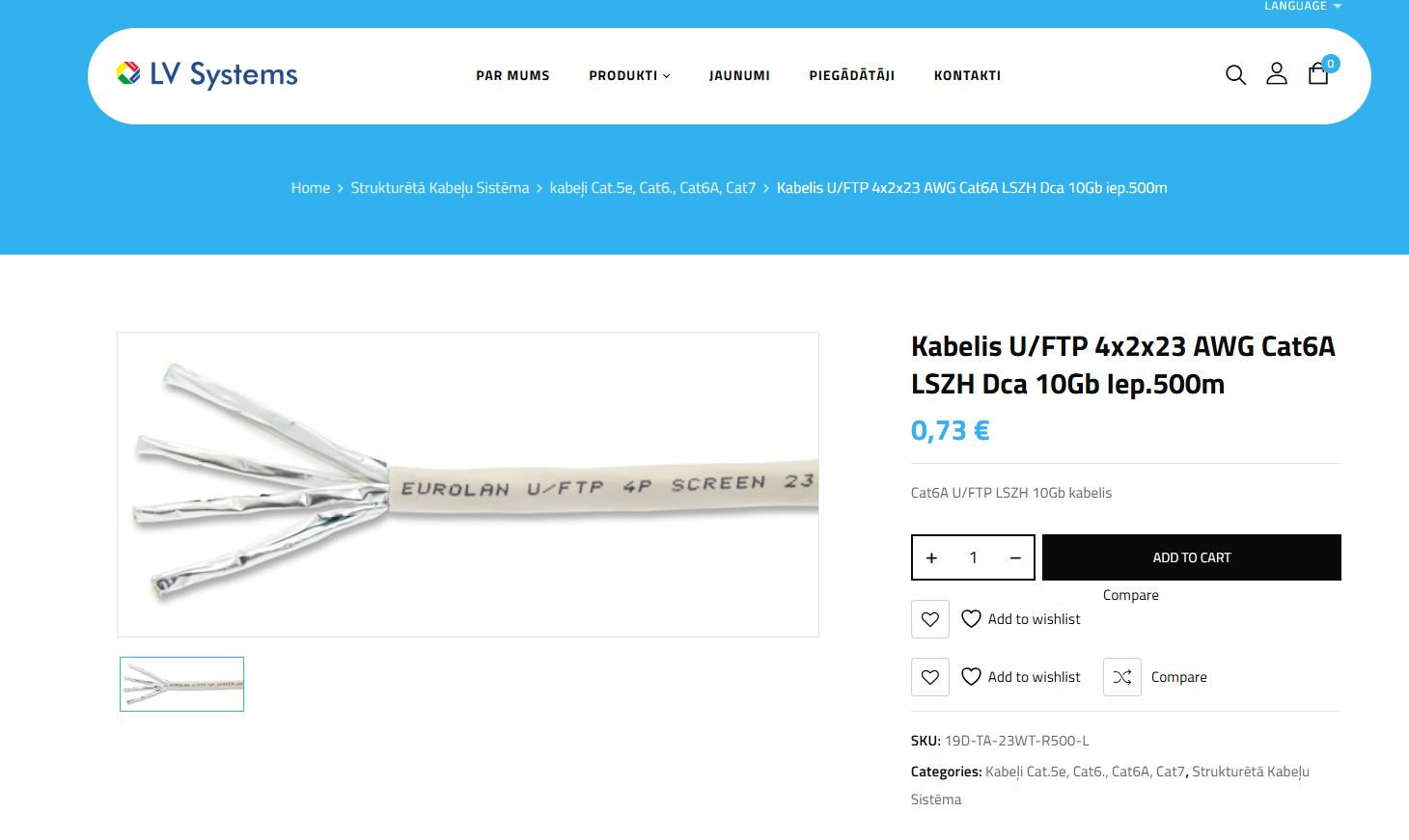 Produkta detalizēta lapa ar importētiem Excel datiem